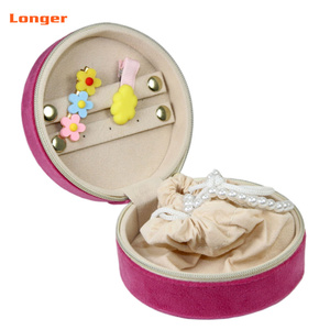 LG7296 Wholesale Hot Selling Customized Logo <strong>Jewelry</strong> <strong>Box</strong> Luxury Pink Velvet <strong>Round</strong> <strong>Jewelry</strong> Case Zipped Portable Travel <strong>Box</strong> - Product Image 3