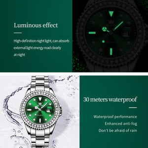 <span class=keywords><strong>Montre</strong></span>-bracelet pour <span class=keywords><strong>femme</strong></span> OLEVS 9945, best-seller, minimaliste, fine, bracelet en cuir noir, cadran vert, quartz. - Product Image 2