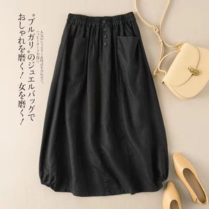 Women's Summer Linen Midi Skirt High Waist A-line Slimming Artistic Style Leisure Wear Military Green Coffee Black Navy Blue - Product Image 3