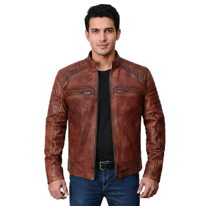 Chaqueta de Cuero Estilo Motociclista Cafe Racer, Deportiva, Negra, Personalizada, de Lona, para Hombre, Marca Milwaukee - Product Image 1