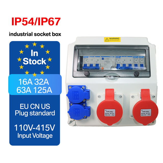 Custom IP67 Waterproof Industrial Socket Distribution Board Portable Wall Socket Combined Industrial Outlet Junction Box
