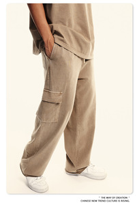 100% Cotton 358G Sweatpants Plain Flare Wide Leg Cargo Joggers Pants Cotton Mens Casual Jogging Sportswear Joggers De Hombres - Product Image 6