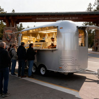 Food Truck Rétro Haut de Gamme avec Étage pour Tacos, Frites, Pommes de Terre Grillées et Poulet Rôti