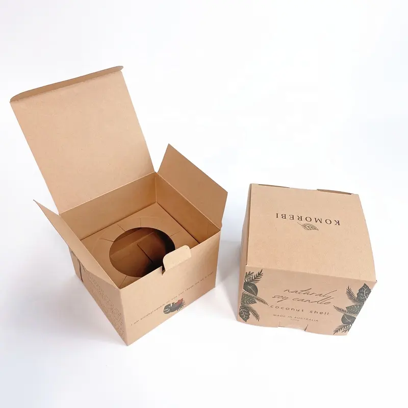 Boîte-cadeau de bougie kraft marron personnalisé biodégradable écologique de conception gratuite avec inserts