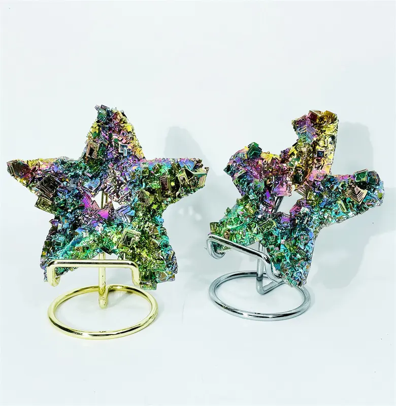 Natural Energy Crystal Crafts Rainbow Mineral Bismuth Ore Star