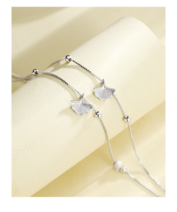 Tobillera de mujer Sansheng Youxing, joyería de cobre de hoja de albaricoque de doble capa ligera de lujo para uso diario - Product Image 3