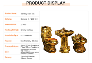 Juego de Inodoro de Cerámica de Lujo, Sanitarios, Inodoro Completo Dorado, Inodoro con Pedestal, Lavabo - Product Image 5