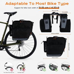 Sacoche de vélo 30L style sport en polyester, résistante à l'eau, avec fermeture éclair et double réflecteur pour porte-bagages arrière - Product Image 2