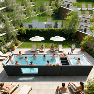 อุปกรณ์สระว่ายน้ำไฟเบอร์กลาสแบบตั้งพื้นพร้อมปั๊มน้ำอัจฉริยะสำหรับสปาอเนกประสงค์กลางแจ้ง คุณภาพสูง แบบตู้คอนเทนเนอร์ - Product Image 4