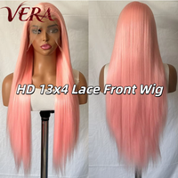 Perruque synthétique Premium Futura Fibra en gros, Lace Front HD 13*4, raie libre, 320g, rose, longue et droite, finition naturelle mate, résistante à la chaleur