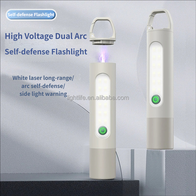 High Voltage Dual Arc Self Defense Flashlight White Laser Aluminum Alloy Rechargeable Zoomable Tactical Emergency Torch Light
