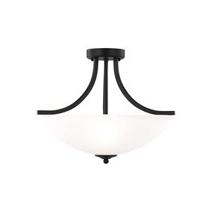 Lámpara de Techo Semi-Pendiente Moderna Clásica en Forma de Tazón de Metal Negro y Vidrio Blanco |   Iluminación Atemporal para Pasillos de Habitaciones de Hotel - Product Image 1