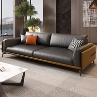 Canapé de bureau modulable trois places en cuir véritable moderne, combinaison table basse pour appartement commercial