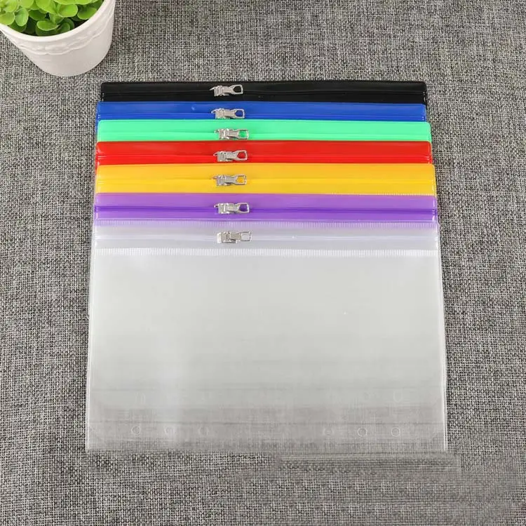 Rõ ràng A5 A6 Frosted PVC 3 vòng bút chì Pouch Điền Phong bì Pouch Túi chất kết dính tiền mặt túi thư mục với nhiều màu kim loại dây kéo