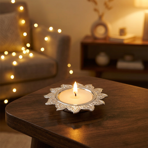 Silver Plated Brass Tea Light Holder | Handmade Durable Eco-Friendly Portable Easter <b>Christmas</b> Home Decor Table <b>Centrepiece</b> | - Product Image 5