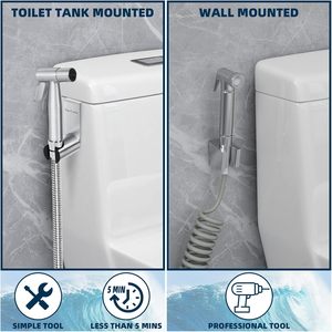 Pommeau de douche à main haute pression en acier inoxydable, finition brossée, avec buse de bidet, fixation murale simple pour salle de bain - Product Image 5