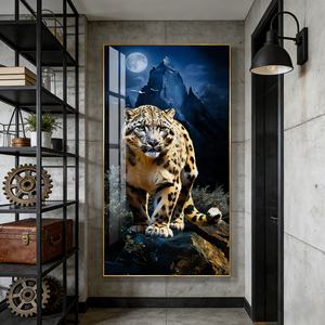 Art mural 3D personnalisé moderne, décoration de salon d'hôtel, minimaliste, imprimé HD, animaux léopard, peinture en porcelaine cristalline - Product Image 1