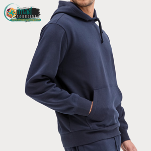 Mens <b>Navy</b> Blue Hooded Cotton Fleece <b>Sweatshirt</b> Solid Color Casual Pullover Regular Fit Autumn Everyday Fashion Wear - Product Image 3
