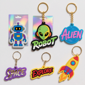 Porte-clés en PVC souple personnalisé en gros, robot, <span class=keywords><strong>alien</strong></span>, fusée, espace, caoutchouc, logo personnalisé, porte-clés 3D pour cadeaux promotionnels d'entreprise - Product Image 1
