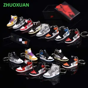 Real Factory Wholesale PVC Plastic Rubber AJ1 Trainers Sneaker Keychain 3D Basketball Sport Gym Shoes Key chain Ring With Box