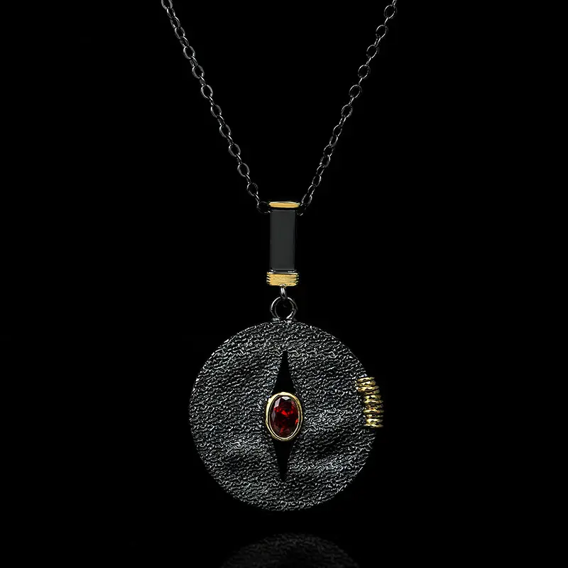 Модное женское ожерелье с красным камнем в стиле ретро KYNL0503 с черным покрытием пистолетом