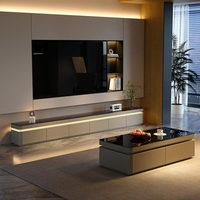 Ensemble Table Basse et Meuble TV Blanc Minimaliste Moderne de Luxe avec Éclairage LED, Vente en Gros Usine