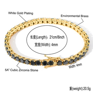Collana Tennis BES 4mm <span class=keywords><strong>Nera</strong></span> con Zirconi Cubici 5A Iced Out, Gioielli Hip Hop in Ottone per Donna e Uomo - Product Image 2