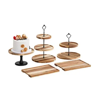 Stand Logam Kayu 3 Tingkat 2 Tingkat Tertekan Pedesaan Stan Kue Pernikahan Natal Ulang Tahun Tampilan Meja Kue - Product Image 1