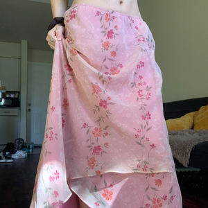 Falda Midi Asimétrica de Malla con Estampado Floral para Mujer, Cintura Media, Ligera, Informal, para Vacaciones, Versátil - Product Image 4