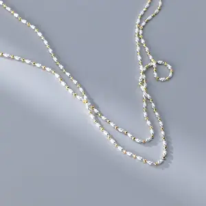 Vershal B4-648 S925 perak murni kalung wanita lapisan ganda bola bunga emas perak Spacer kalung perhiasan leher tinggi