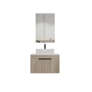 Modern Design 30 Inch White Oak Wall Mounted Bathroom Vanity With Ceramic Basin Soft Close Door Mirror Included - Product Image 1
