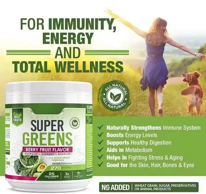 Bubuk Super hijau bubuk pribadi Label Multivitamin campuran jumlah besar lengkap seluruh makanan Adaptogen Vitamin Mineral bubuk hijau makanan