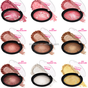 Paleta de colorete y <span class=keywords><strong>bronceador</strong></span> horneado resistente al agua de larga duración altamente pigmentada con logotipo personalizado resaltador maquillaje polvo compacto para cara - Product Image 5