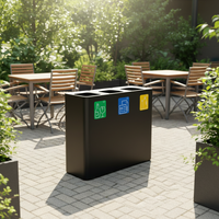 Grands bacs de recyclage extérieurs en acier galvanisé à 3 compartiments avec couvercle rabattable, bacs à déchets écologiques avec icônes de codage couleur pour jardins et patios