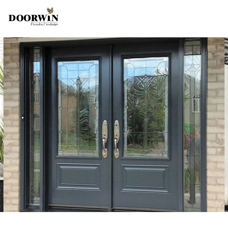 Doorwin Modern Black Aluminum Frame Entrance Door Main Exterior Doors With Graphic Design Solution