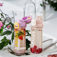 Nouvelle Bouteille en Plastique Élastique à Double Couvercle avec Paille et Cordon, Grande Capacité, Portable, pour la Salle de Sport, Écologique, avec Poignée, Thermique, pour Boire Directement