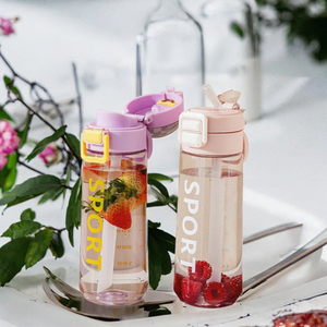 Nouvelle Bouteille en Plastique Élastique à Double Couvercle avec Paille et Cordon, Grande Capacité, Portable, pour la Salle de Sport, Écologique, avec Poignée, Thermique, pour Boire Directement - Product Image 3
