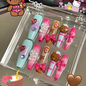 Mona design Hello Kitty künstliche fingernägel Designer nägel handgefertigte Drücken-ons