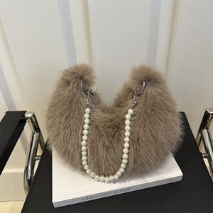 Winter Luxury Plush <b>Handbag</b> for Women New Fashion Zipper Closure <b>Chain</b> Underarm Crossbody Bag - Product Image 4