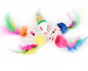 高品质各种颜色猫互动羽毛玩具毛绒老鼠羽毛老鼠猫玩具