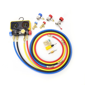 Automotive Air Conditioner Four Way Refrigerant Refill Dual Meter Set R22 R32 R134a R410A Precision Pressure <b>Gauge</b> Tool Kit - Product Image 2