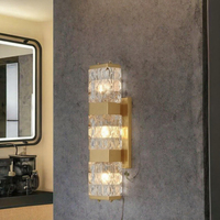Applique murale LED en cristal de style nordique moderne européen avec installation encastrée et abat-jour doré pour salle de bain, salon, base d'ampoule E26