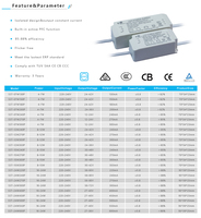 Driver LED 7W AC-DC à ultrasons 300mA, boîtier plastique, sans scintillement, conforme aux normes FCC CE ERP pour panneaux lumineux, downlights et spots.