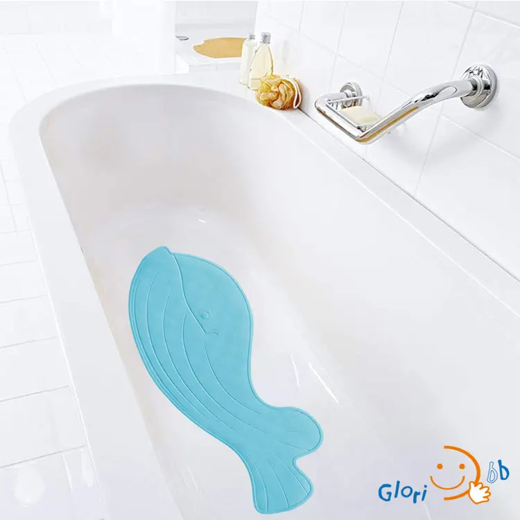 เสื่ออาบน้ำกันลื่นสำหรับเด็กลายปลาวาฬสีน้ำเงินสีเขียวสีขาว