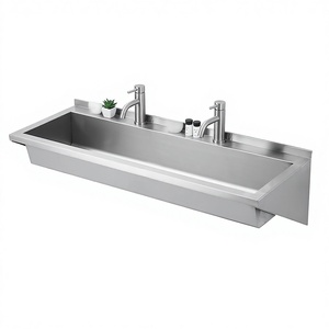 Évier mural long en acier inoxydable 304, lavabo commercial multi-utilisateurs pour cantine scolaire, hôpital, projet d'usine - Product Image 1