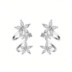 Orecchini a polsino a forma di fiore in oro rosa, argento 925, con cristalli taglio marquise e strass incastonati a griffe, gioielli romantici da donna per matrimonio - Product Image 1