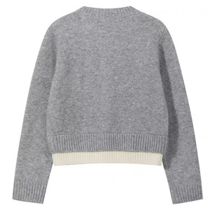 Women's Gray 3D Floral Knit <b>Cardigan</b> Loose Fit Single Breasted Color Block Design Autumn Wear - Product Image 5