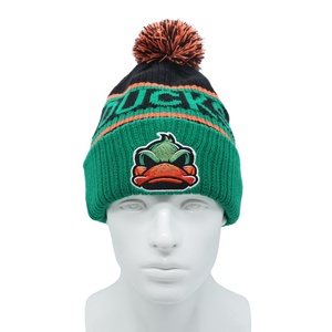 Custom High Quality Embroidery Logo Unisex <b>Pompom</b> Beanie Knit <b>Hat</b> with Fleece Lining Warm Winter Character Business - Product Image 3