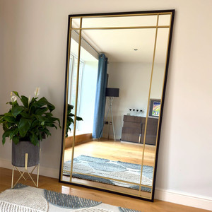 Aimi - Full Length Black & Gold Metal <b>Rectangle</b> Window <b>Mirror</b> - 180cm X 105cm. - Product Image 4