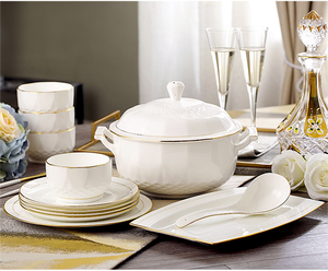 Juego de Vajilla para Fiestas y Bodas, Decoración con Borde Dorado para Hoteles y Restaurantes, Vajilla de Cerámica y Porcelana, Juegos de Vajilla de Gres - Product Image 2